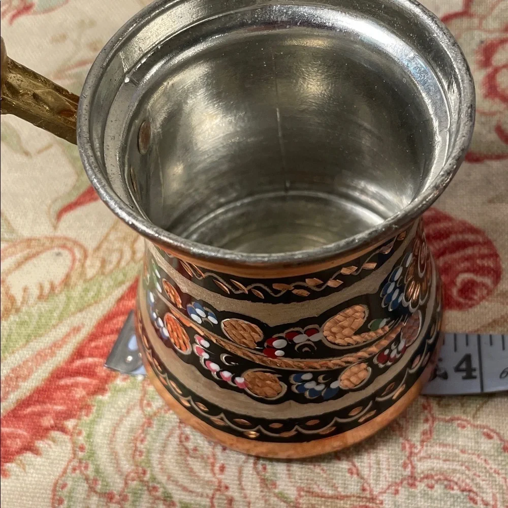 Turkish Handmade Multicolor Design Coffee Pot with Wood Handle